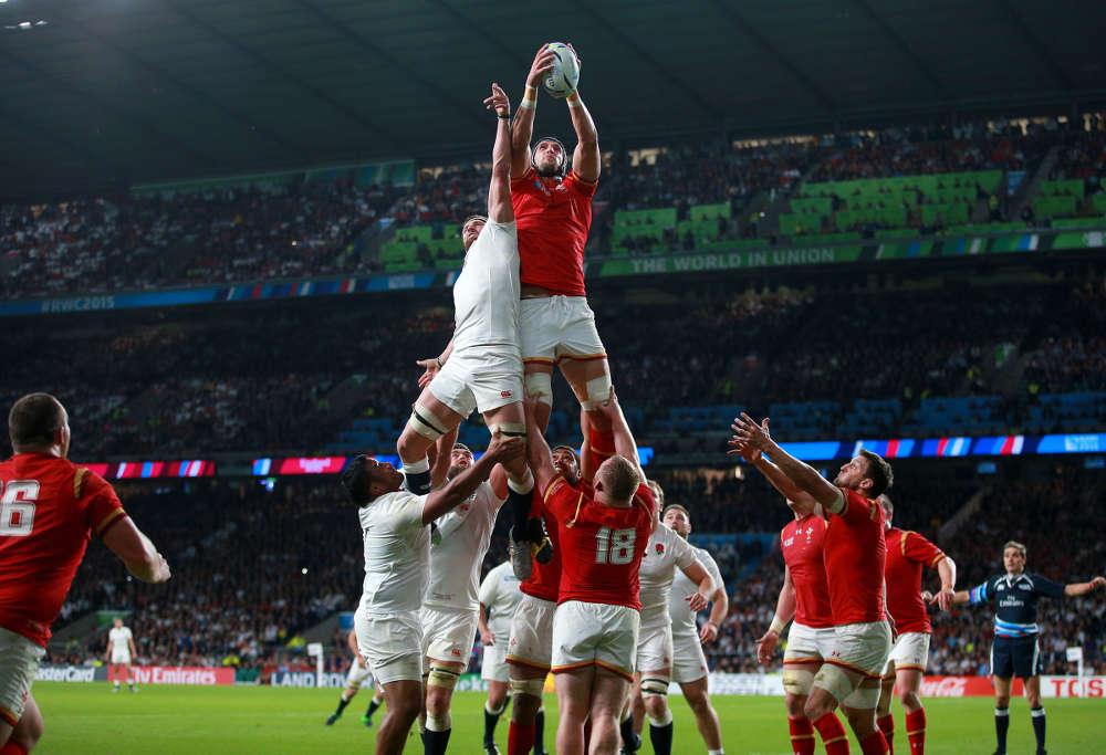 England and Wales contest a line-out