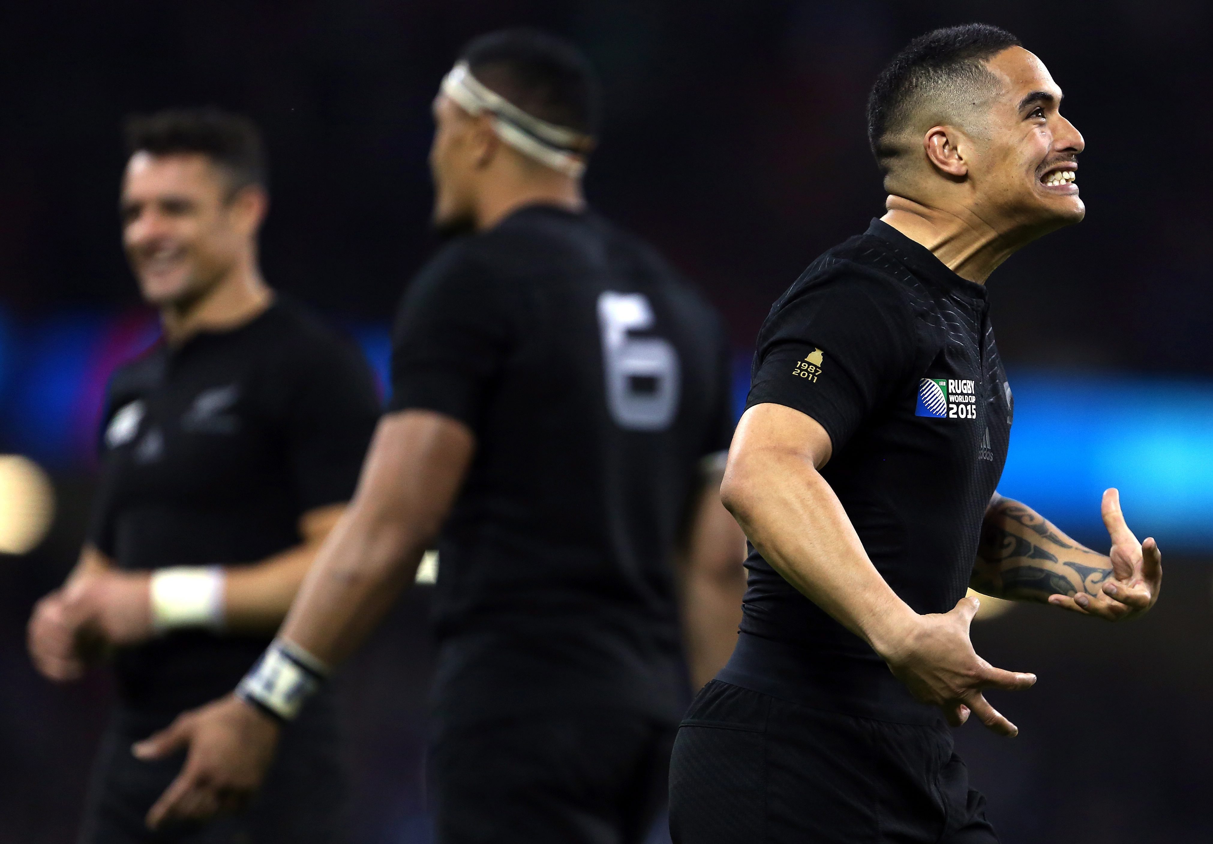 Aaron Smith New Zealand All Blacks celebrates defeating France Rugby World Cup 2015 quarter-finals