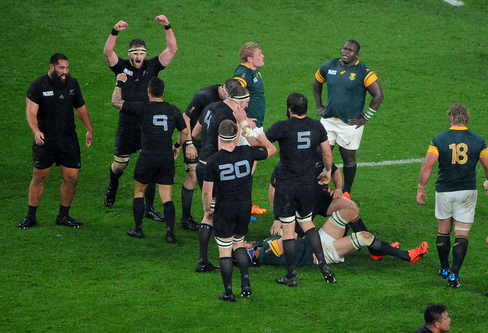 New Zealand All Blacks players celebrated defeating South Africa Springboks 2015 Rugby World Cup semi-final