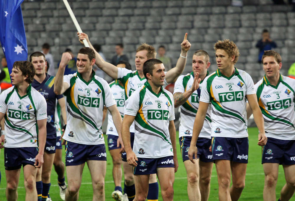 Australia celebrates defeating Ireland 2010 International Rules AFL GAA