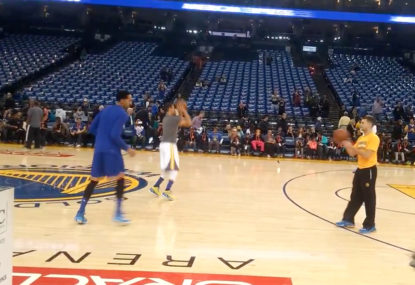 WATCH: Steph Curry nails four straight half-court shots during warm-up
