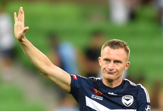 Besart Berisha of the Victory waves to fans