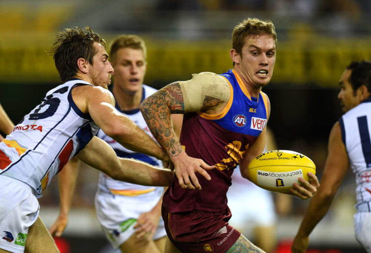Dayne Beams with possession for Brisbane Lions