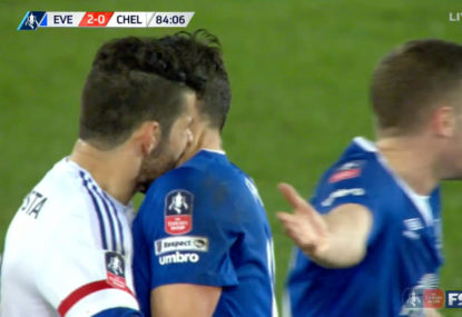 WATCH: Diego Costa sent off for getting intimate with Everton player