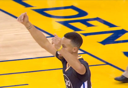 WATCH: Steph Curry starts celebrating huge three as soon as he releases the shot