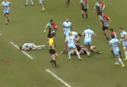 WATCH: Tom Heathcote monstered in Luamanu tackle