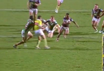 WATCH: Greg Inglis impeded by the referee in Manly try