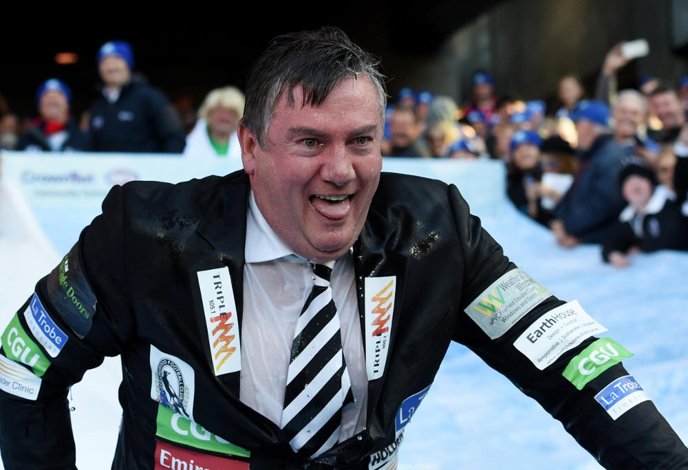 Collingwood president Eddie McGuire takes part in the Big Freeze Ice Slide challenge
