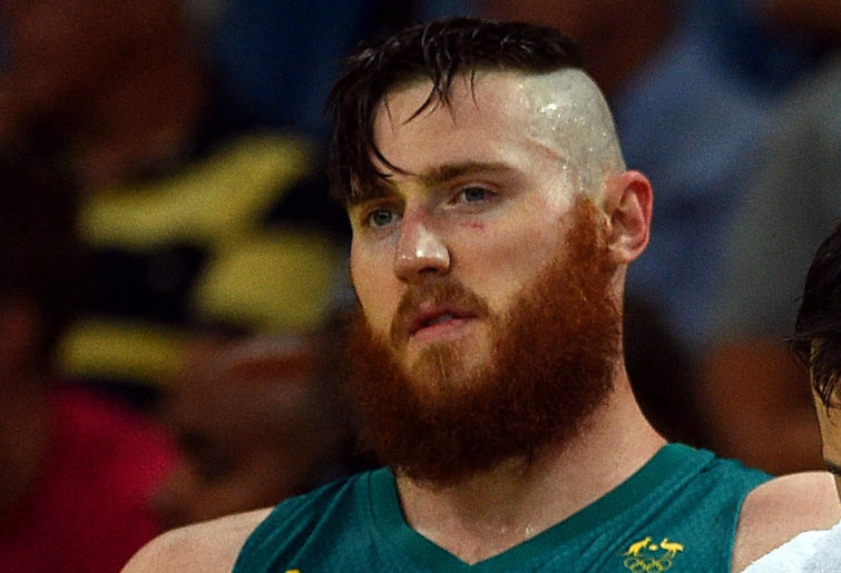 Aron Baynes looks on as the Australian Boomers lose to Serbia