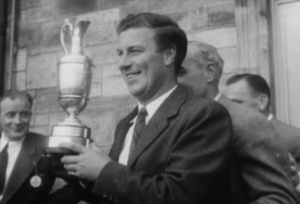 Peter Thompson claims his first British Open in 1954 (YouTube).