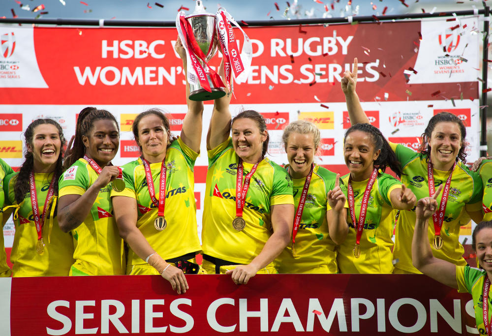 Australians team lift HSBC World Rugby Women's Sevens Series trophy