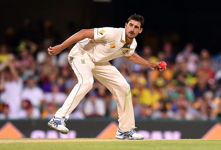 Australian bowler Mitchell Starc with the pink ball