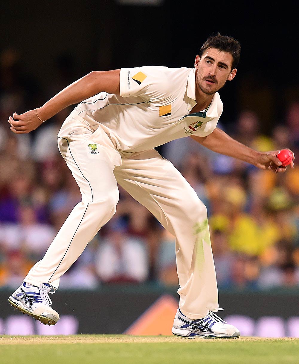 Australian bowler Mitchell Starc with the pink ball