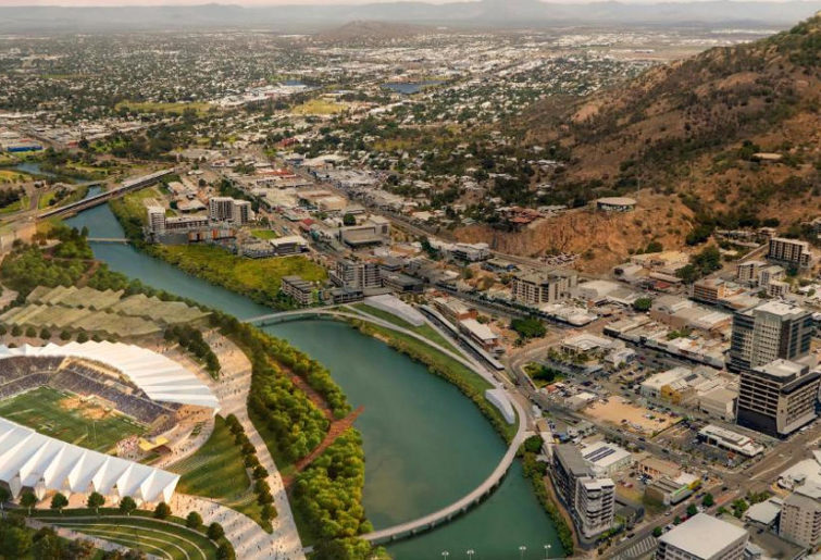The planned design for the new stadium in the CBD of Townsville (Credit