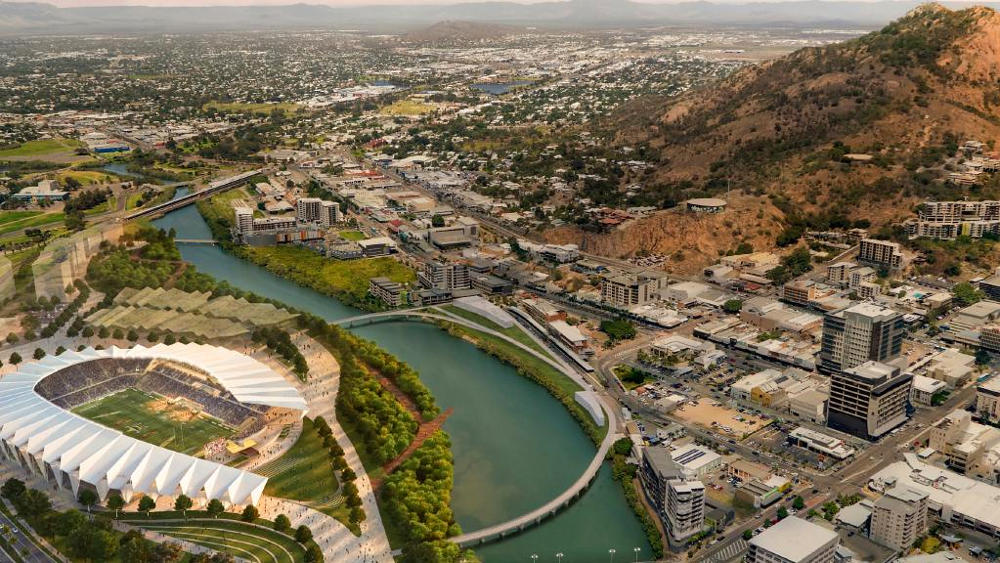 The planned design for the new stadium in the CBD of Townsville (Credit