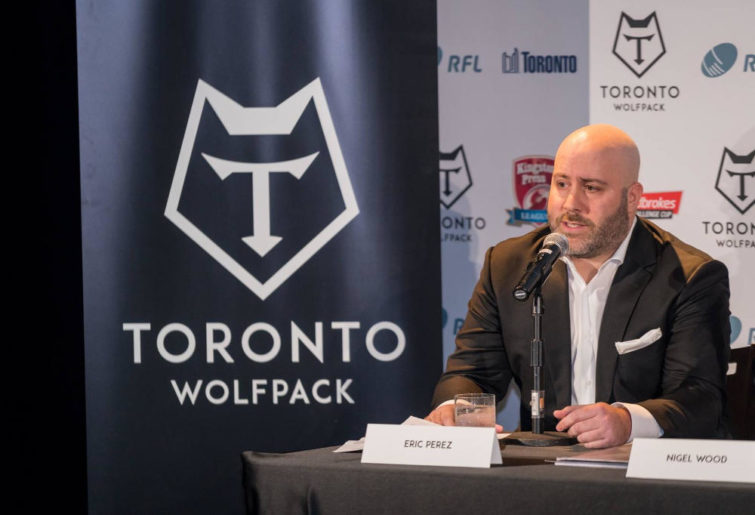 Toronto Wolfpack CEO Eric Perez fronts the press.
