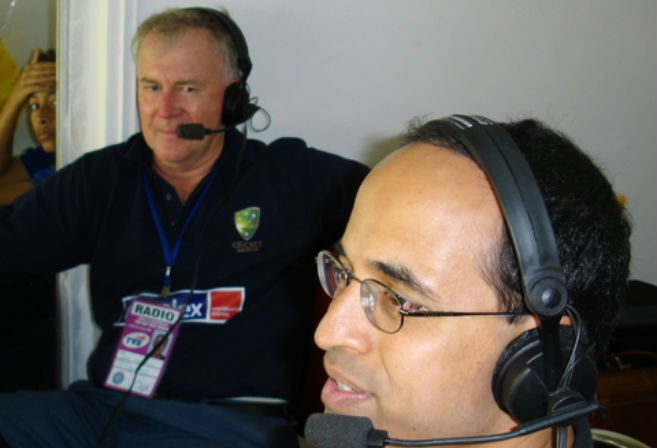 Jim and Harsha Bhogle, at Wankhede Stadium, Mumbai 2004.