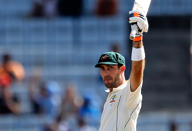 Australia Test player Glenn Maxwell raises his bat