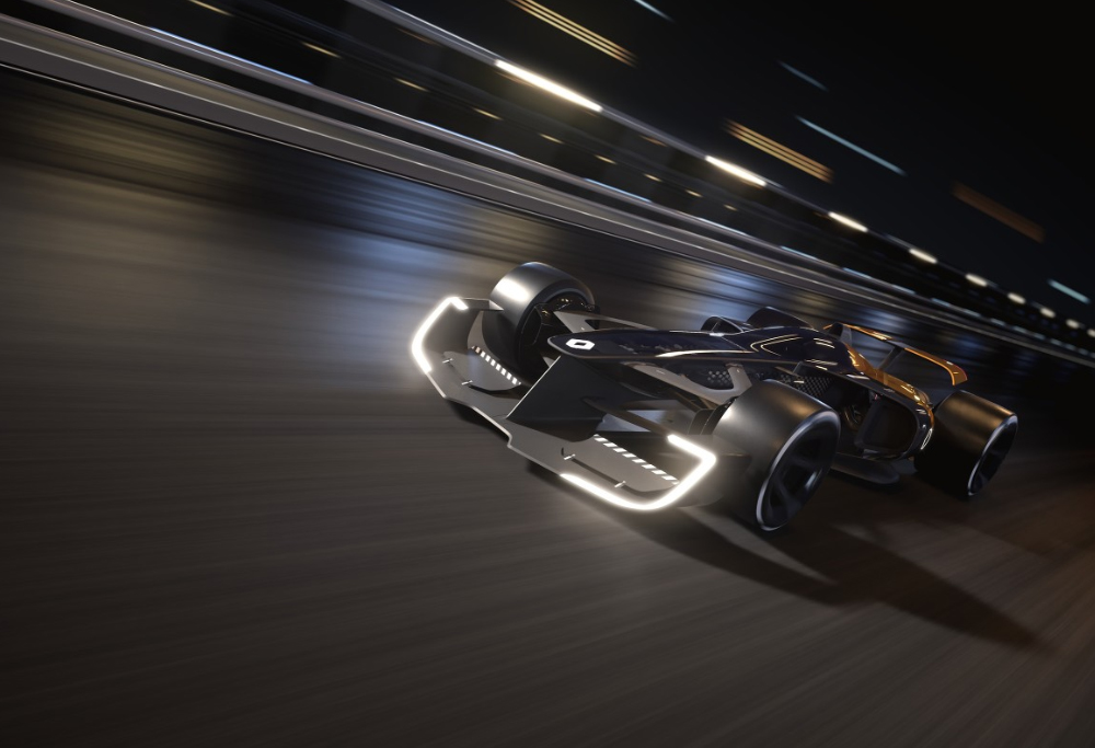 A CG image of Renault's 2027 concept car on a racetrack.