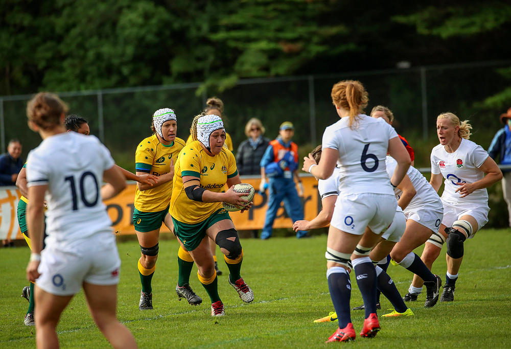 Victoria Latu takes the ball up for the Wallaroos
