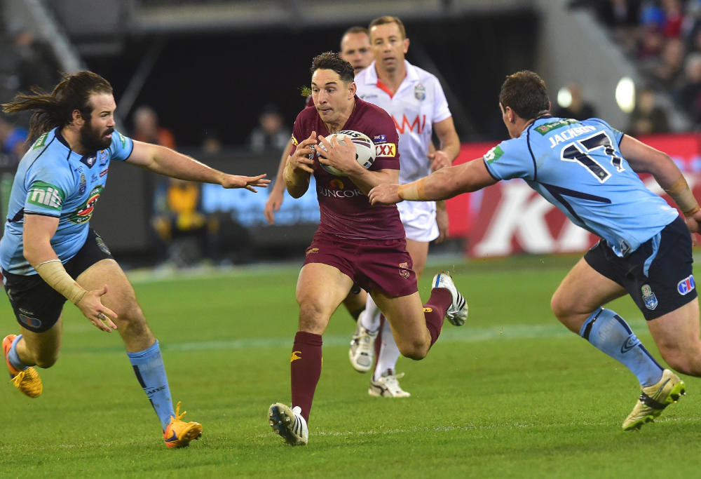 Billy Slater runs the ball for the Maroons in State of Origin