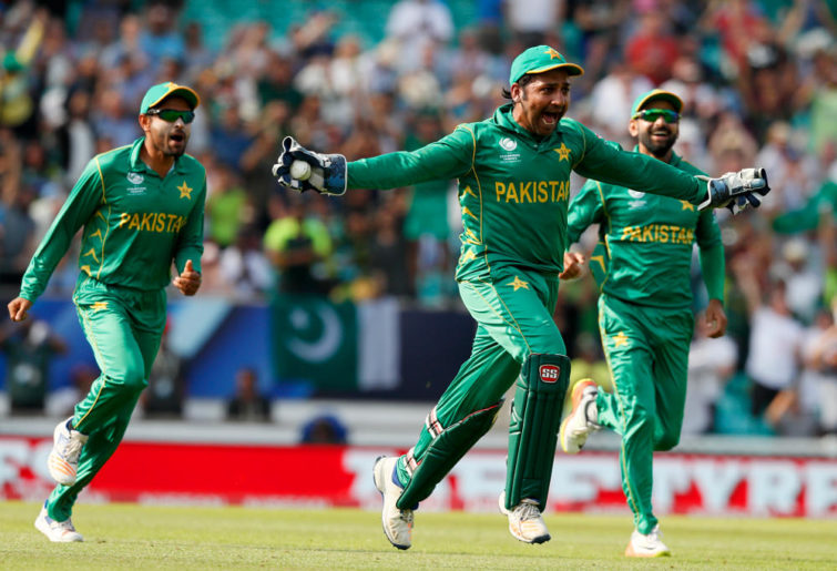 Sarfraz Ahmed celebrates Pakistan's Champions Trophy win