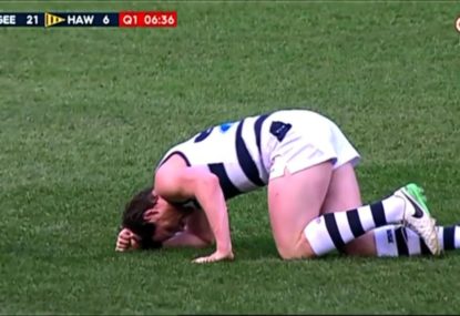 WATCH: Geelong Cats vs Hawthorn Hawks - Patrick Dangerfield under injury cloud after knock