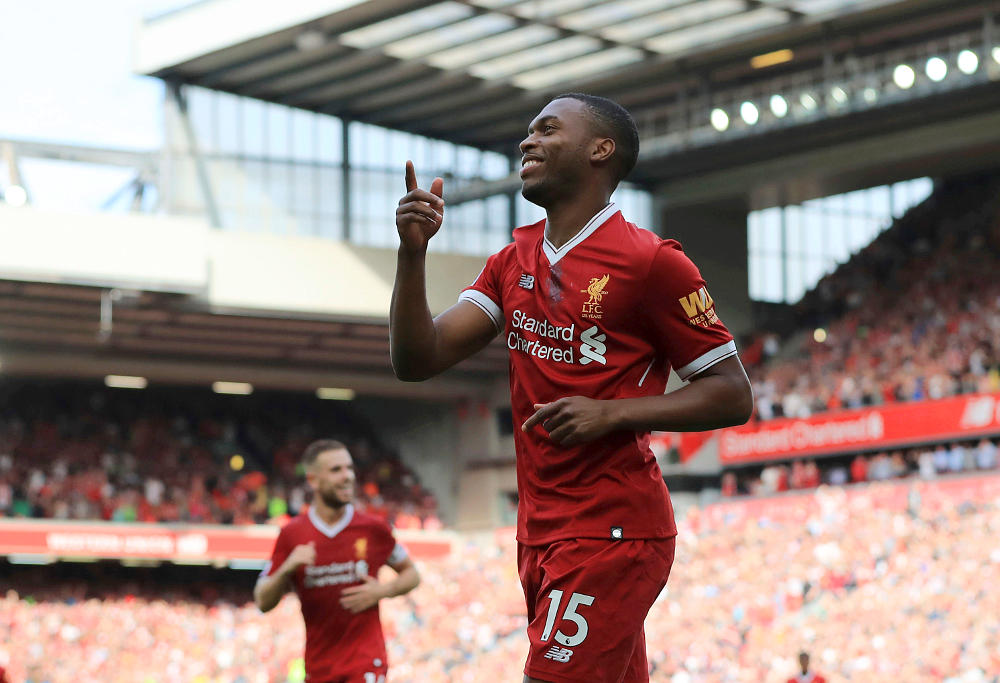 Liverpool's Daniel Sturridge celebrates scoring his side's fourth goal of the game during the Premier League match at Anfield, Liverpool. PRESS ASSOCIATION Photo. Picture date: Sunday August 27, 2017. See PA story SOCCER Liverpool. Photo credit should read: Peter Byrne/PA Wire.