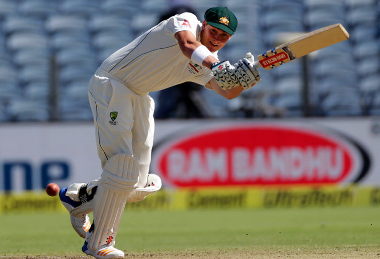 Matt Renshaw bats during a test match against India