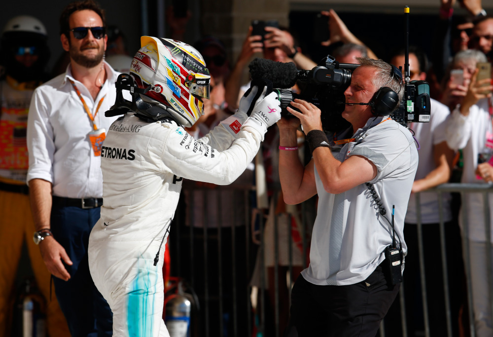 Lewis Hamilton celebrates victory at the 2017 United States Grand Prix
