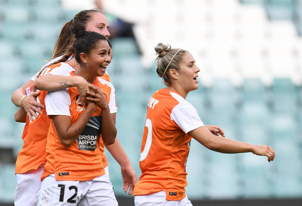 Allira Toby celebrates her goal for Brisbane Roar against Sydney FC