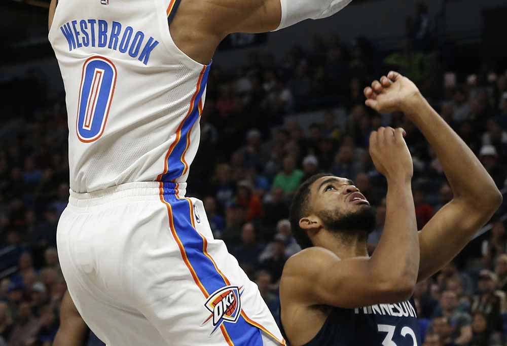 Russell Westbrook out leaps Karl Anthony-Towns