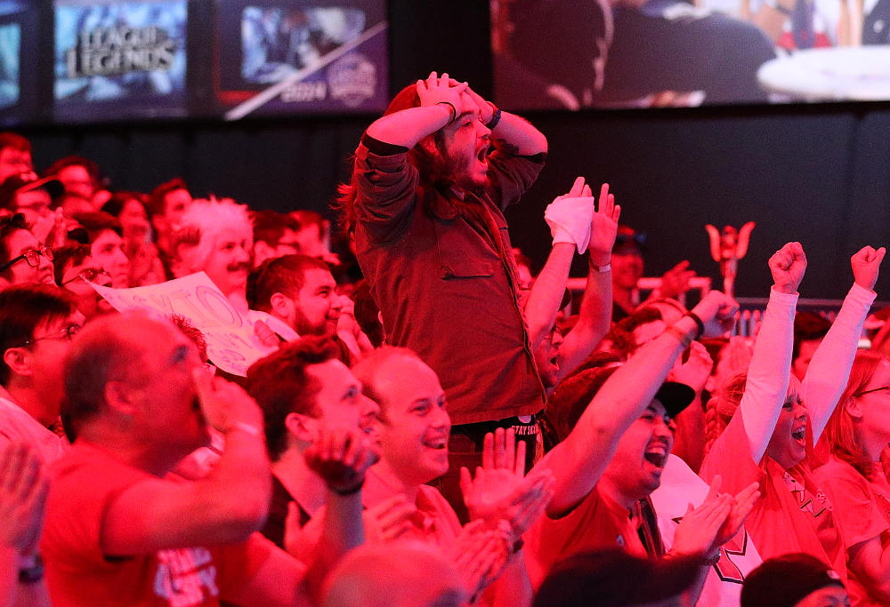 The crowd cheers as Maryville University wins the championship in the League of Legends College Championship at the NA LCS Studio at Riot Games Arena on May 28, 2017 in Santa Monica, California.