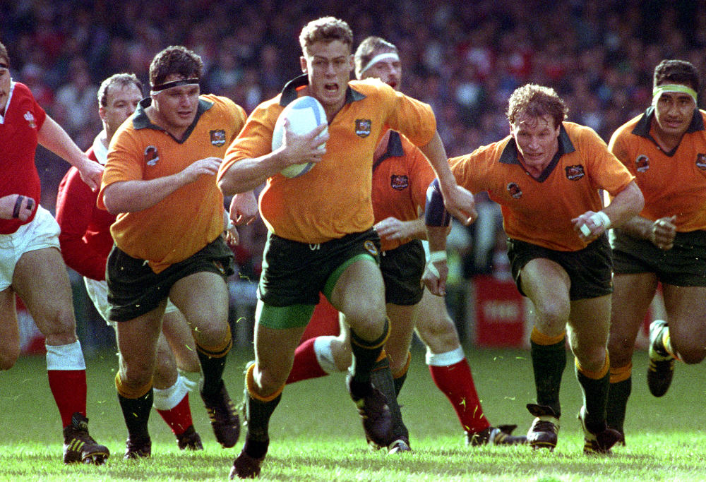 1991 Rugby World Cup. Wales vs Australia, Cardiff Arms Park: Simon Poidevin leads an Australian break-out during today's match.
