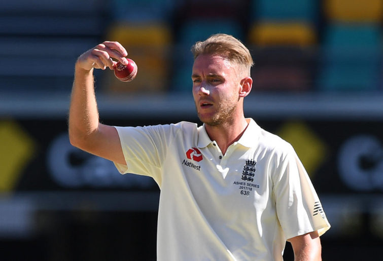 England bowler Stuart Broad during a bowling spell on Day 4 of the First Test match between Australia and England at the Gabba in Brisbane, Sunday, November 26, 2017.