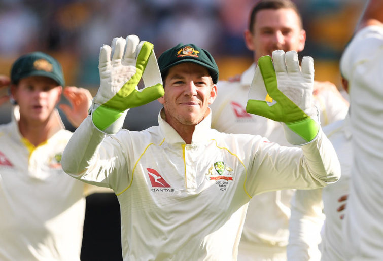 Australian wicket keeper Tim Paine is seen on Day 3 of the First Test match between Australia and England at the Gabba in Brisbane, Saturday, November 25, 2017.