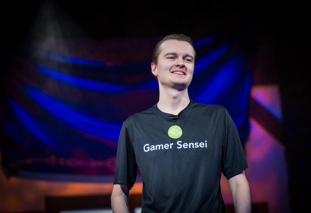 Hearthstone player Thomas "Sintolol" Zimmer, of Germany, enjoys considerable crowd support at the Championship Tour in Amsterdam.