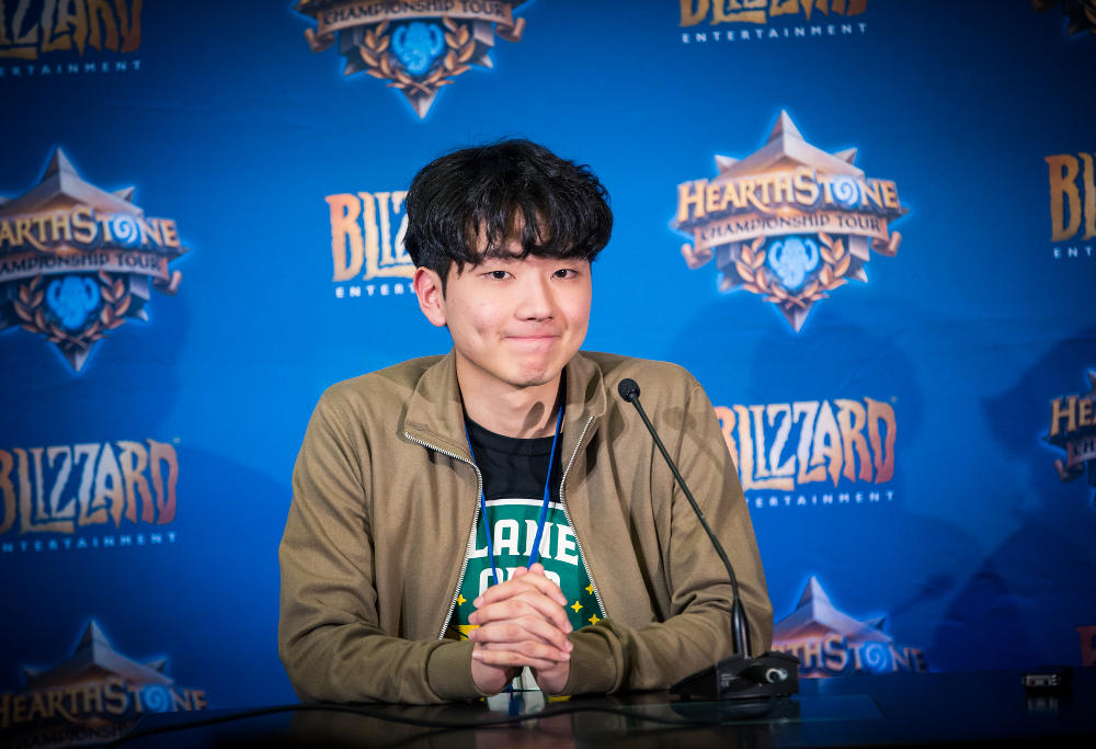 Korea's Kim "Surrender" Jung-soo at a Hearthstone Championship Tour post-match press conference.