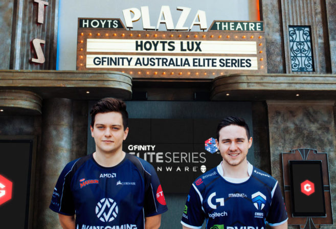 Members of Gfinity Elite Series esports franchises the Sydney Chiefs and Melbourne Avant stand outside the Hoyts Cinema at Moore Park's Entertainment Quarter, which will be the site of the first dedicated esports venue in Australia.