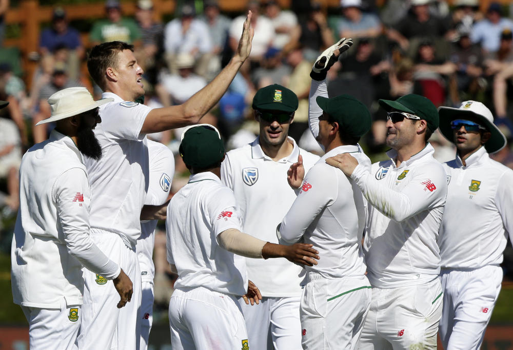 Morne Morkel and South Africa celebrate wicket
