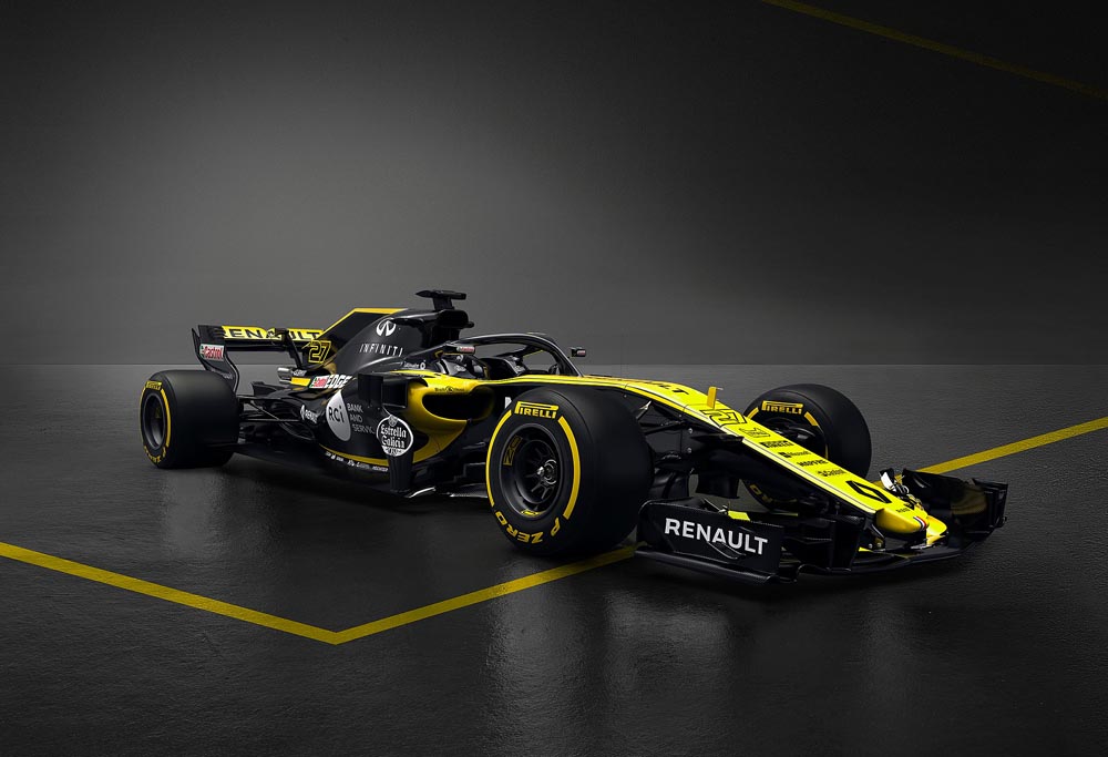 A digital rendition of Renault's 2018 F1 challenger, the RS18