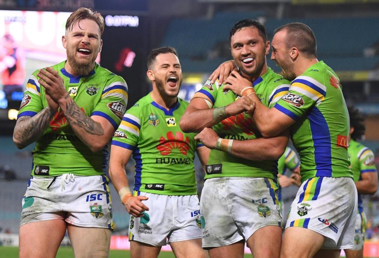 Canberra Raiders celebrate a try