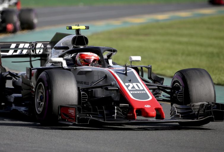 Haas driver Kevin Magnussen on track at the 2018 Australian Grand Prix.