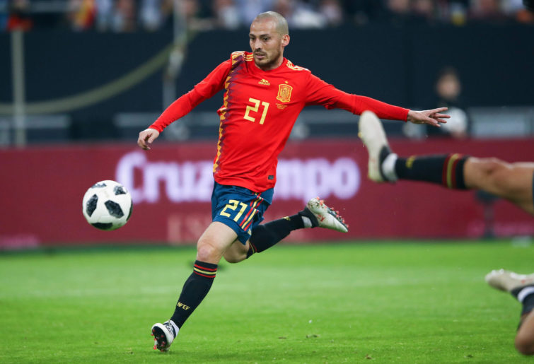 Spain's David Silva controls the ball.