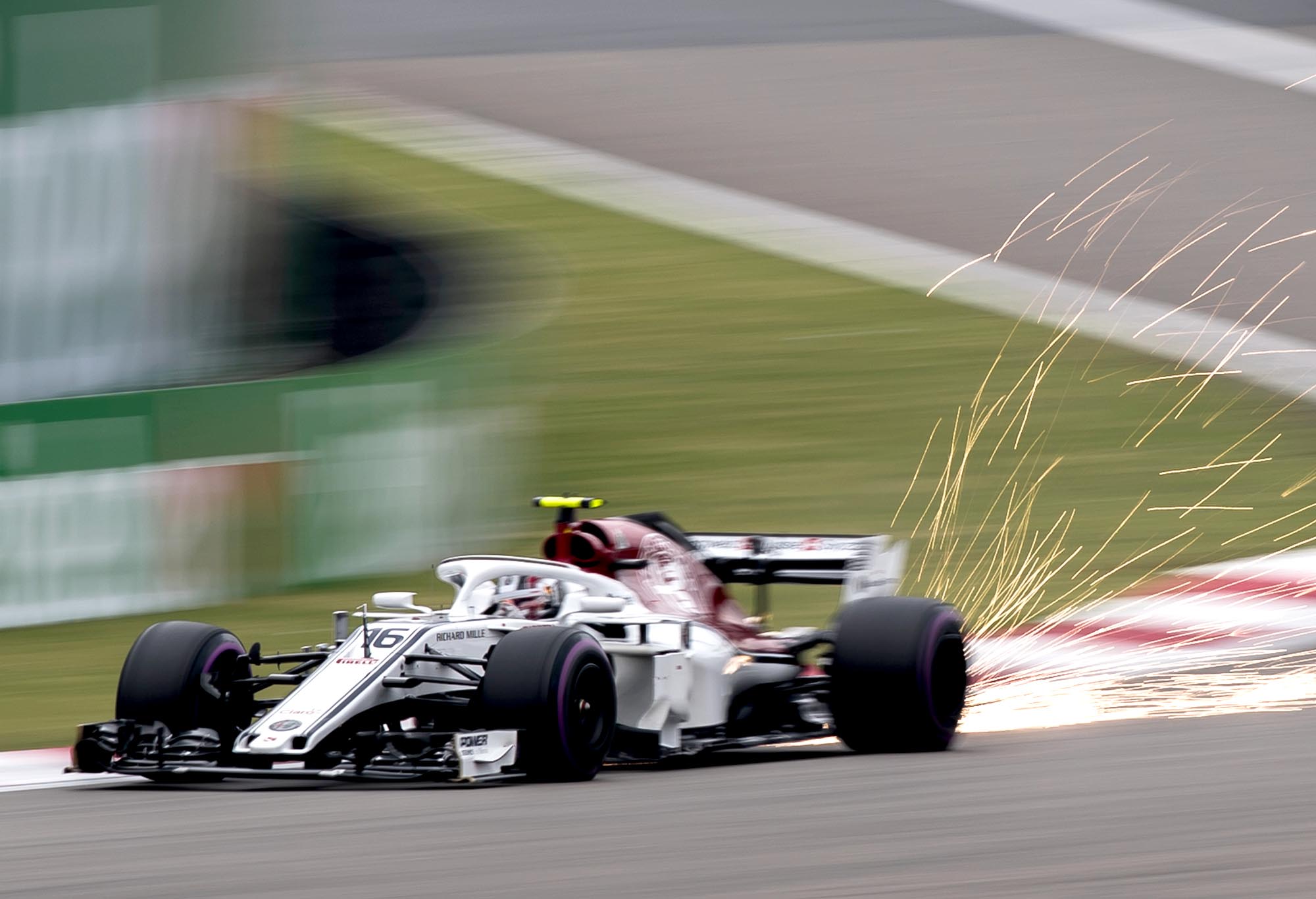 Charles Leclerc on track at the 2018 Chinese Grand Prix.