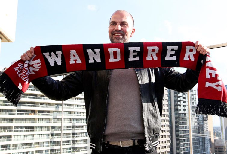 Markus Babbel poses with a Western Sydney Wanderers scarf.