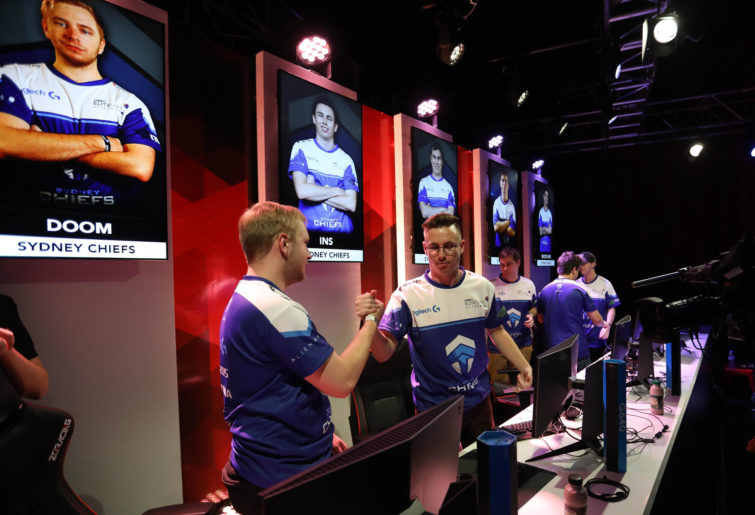 Members of the Sydney Chiefs Gfinity Elite Series esports team celebrate a victory in CS:GO