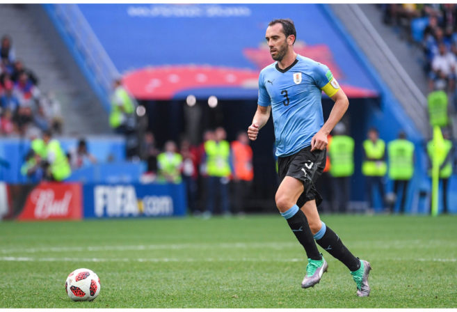Diego Godin of Uruguay during 2018 FIFA World Cup Quarter-final match between France and Uruguay.