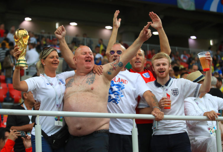 England fans celebrating in the stands at the World Cup.