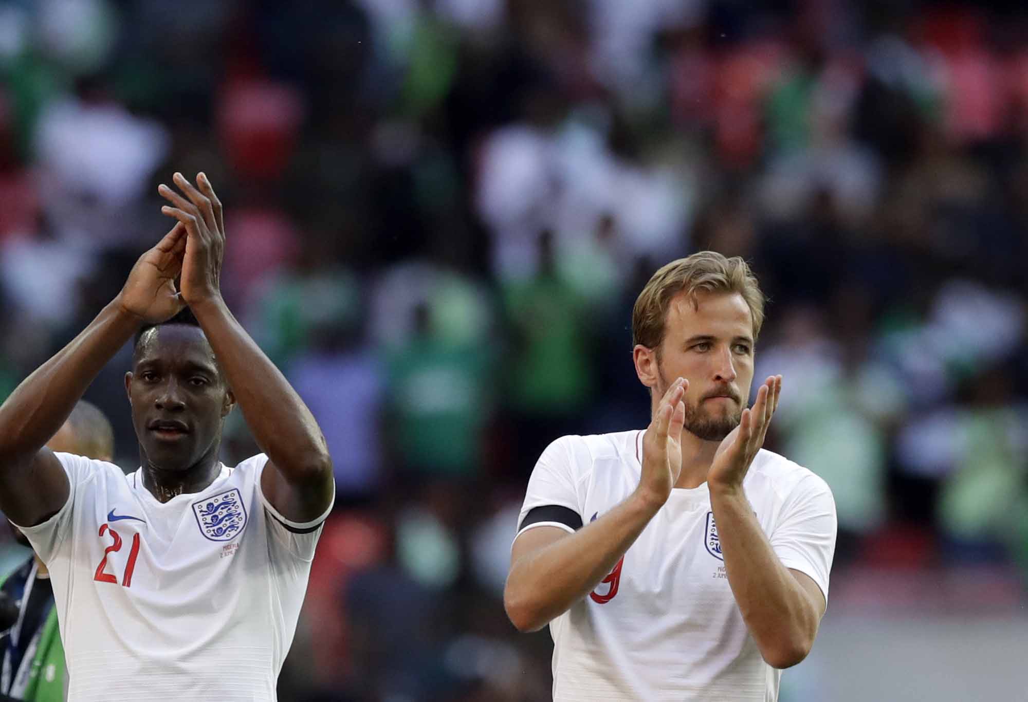 England's Danny Welbeck and Harry Kane applaud